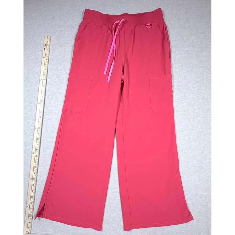 Med Couture Amp Pink Scrub Pants Womens Medium Petite Wide Leg Cargo Nurse Med
